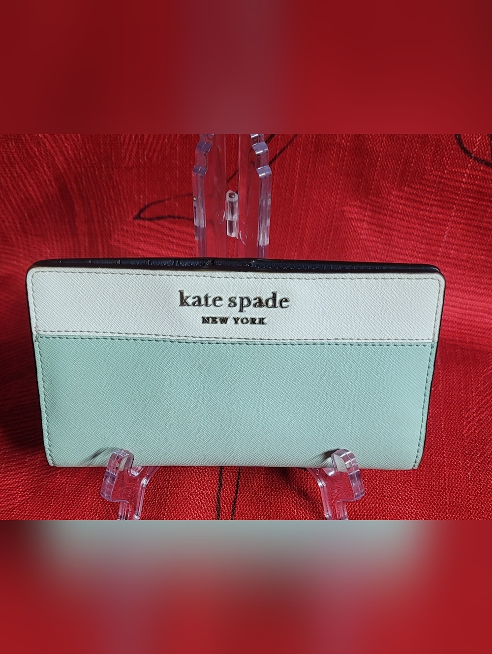 Kate Spade Cameron  Two-Tone Mint Green and Cream Bifold Wallet